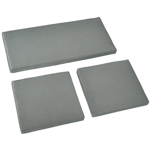 Dark grey outdoor seat cushion pads set of three, rectangular cushions with seams