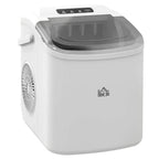 White countertop ice maker with clear lid and side air vent, compact cube maker unit