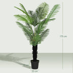 Homcom 175cm Artificial Areca Palm Tree with 16 PE Leaves, Decorative Artificial Plant with Plastic Pot and Flocked Soil