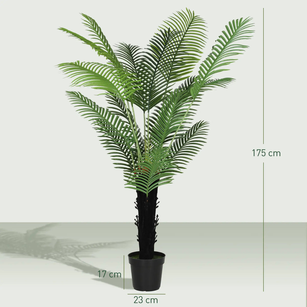 Homcom 175cm Artificial Areca Palm Tree with 16 PE Leaves, Decorative Artificial Plant with Plastic Pot and Flocked Soil