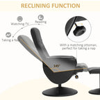 Black PU leather swivel recliner chair with ottoman, reclining back position shown