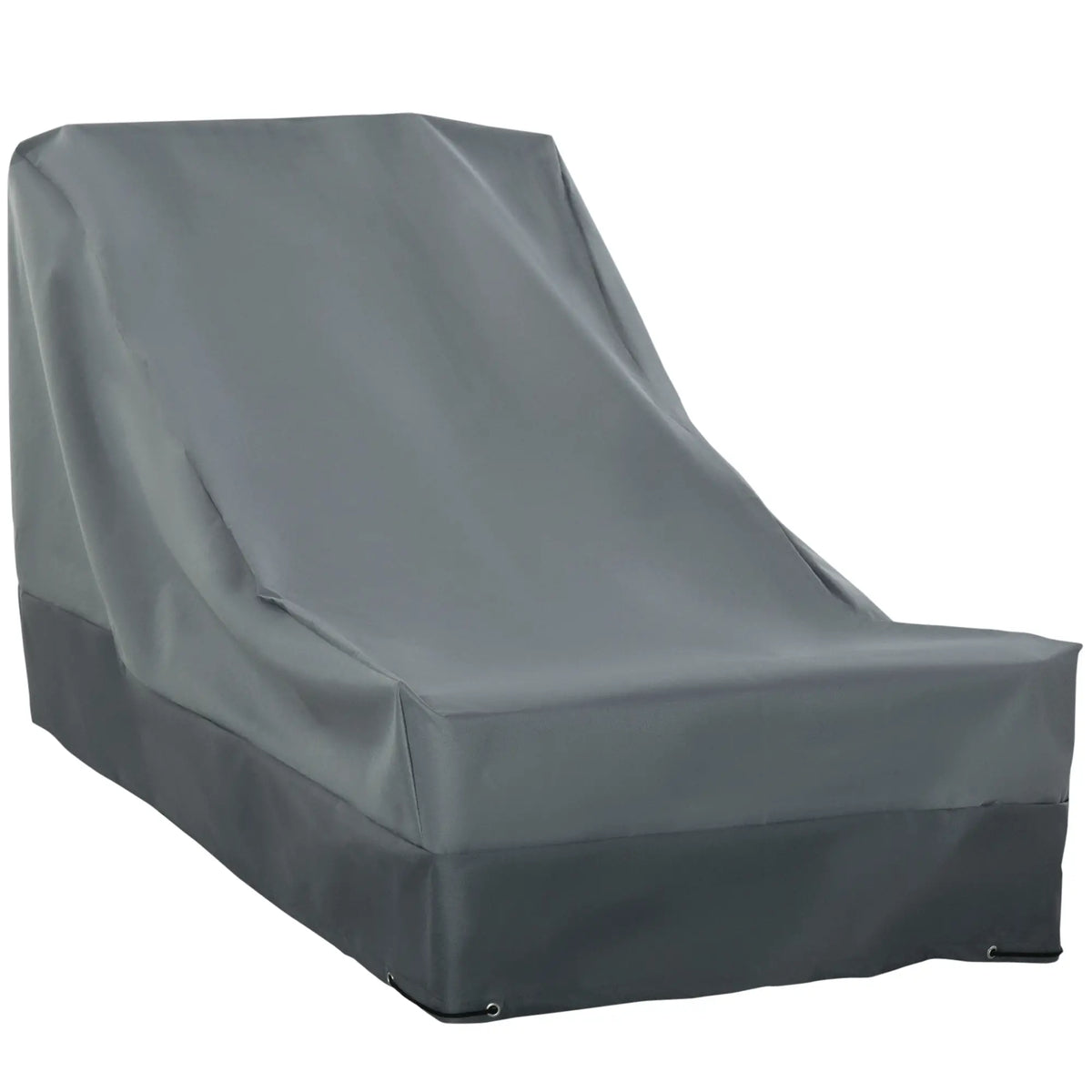 Dark gray rectangular patio chair cover with a fitted back and seat shape