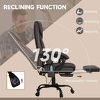 Brown reclining massage office chair with extended footrest and casters