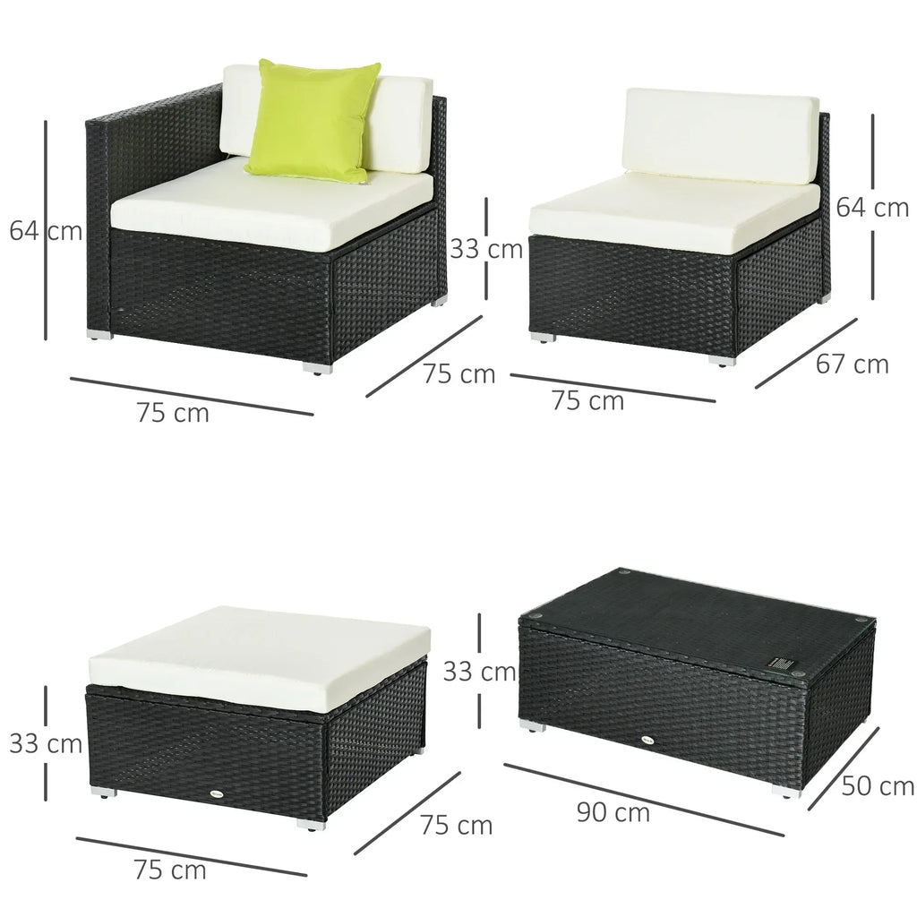 White Rattan Garden Furniture 4-Seater Outdoor Sofa Set with Coffee Table - White - Bobobiy