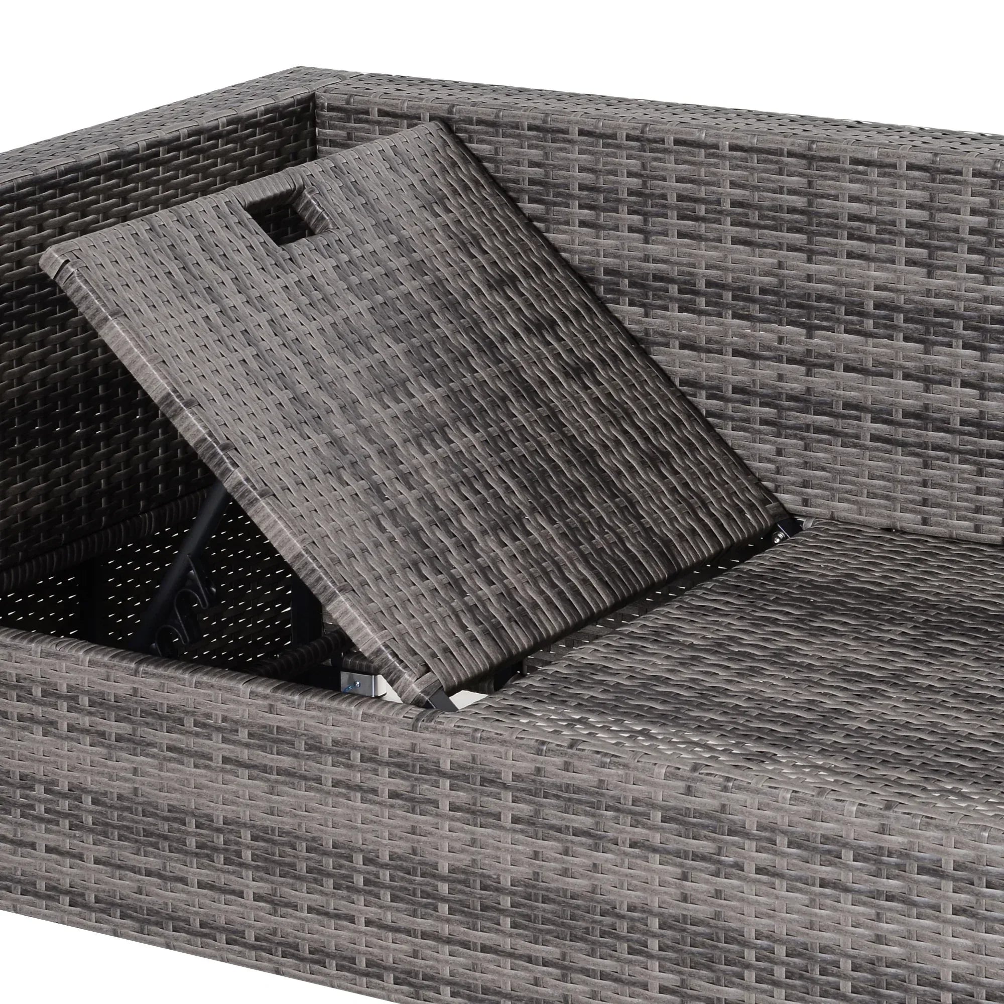 3PC Rattan Garden Furniture Storage Sofa Set 4 Seater Wicker Coffee Table Conservatory Sun Lounger Reclining Set Outdoor Weave with Cushion Grey - Bobobiy