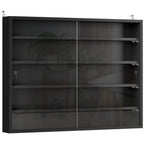 Black wall display cabinet with glass doors, 5 open shelves and adjustable inserts