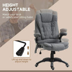 Grey height-adjustable massage recliner chair with lift lever and swivel caster base