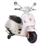 White kids ride-on scooter with chrome handlebars and clear LED headlight