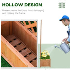 Brown wooden raised planter box with lattice trellis and hollow interior slats