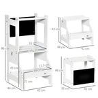 White kids step stool with front steps, side safety rails, and chalkboard panel