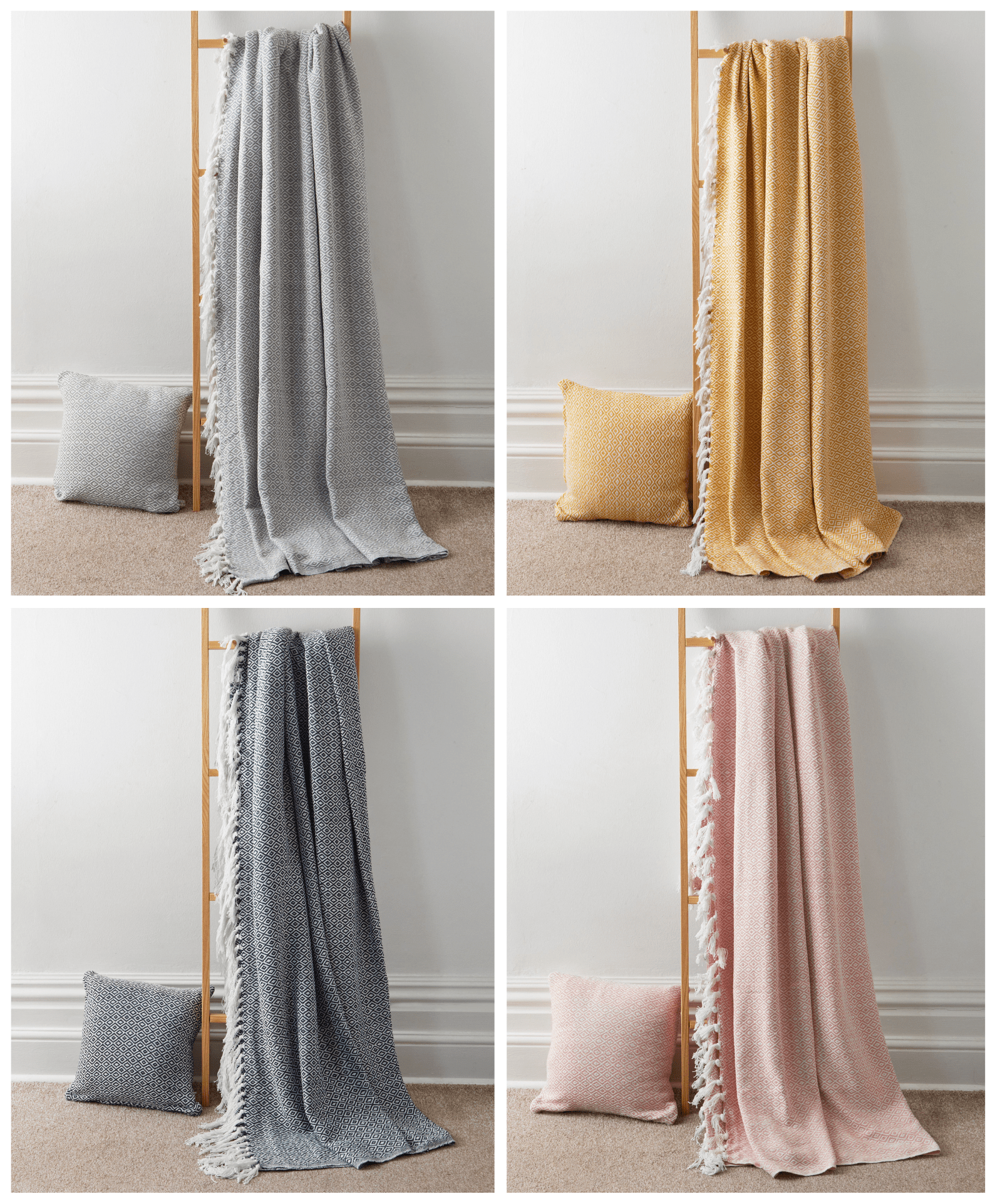 Regal Handwoven Pure Cotton Throw Blanket with Diamond Geometric Pattern Eco-Friendly Durable Bedspread Sofa Cover in Multiple Sizes