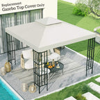 Cream white gazebo top cover with overhang, shown over a black metal frame.