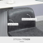 Dark grey PU leather bar stool backrest with zigzag stitching and weathered texture