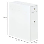 White slim floor cabinet measuring 48 x 17 x 58 cm, with two drawers
