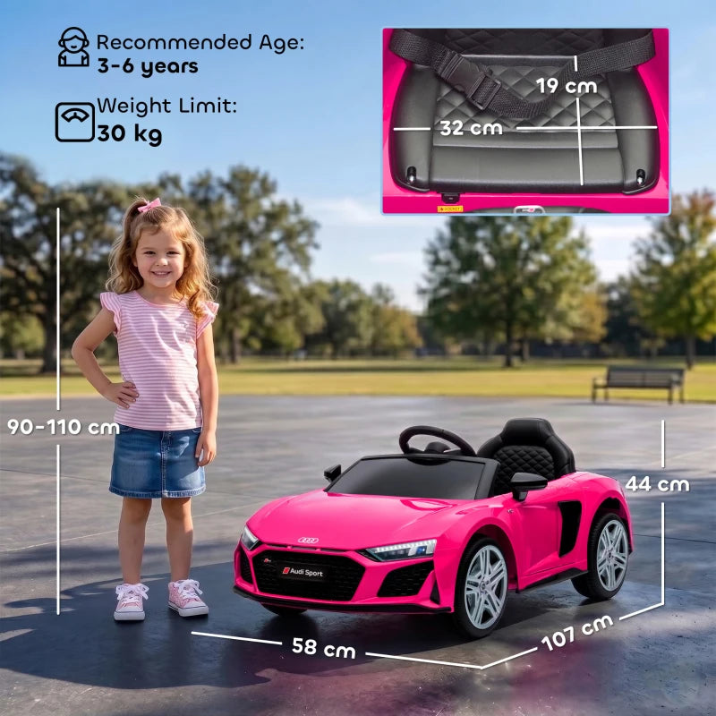 Pink kids electric ride-on convertible car with steering wheel and open-top interior