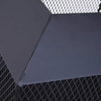 Close-up of black fire pit lid and mesh side connection