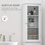 White bathroom cabinet with acrylic-style transparent door and three storage shelves