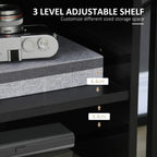Black printer stand interior shelf area with adjustable multi-level storage