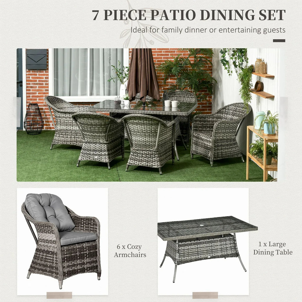 Seven-Piece Rattan Dining Set - Grey - Bobobiy