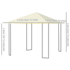 Cream canopy gazebo with hanging side panels and rectangular open metal frame