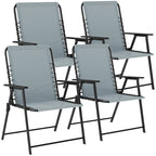 Set of 4 folding garden chairs, light grey high backs with armrests, black frames