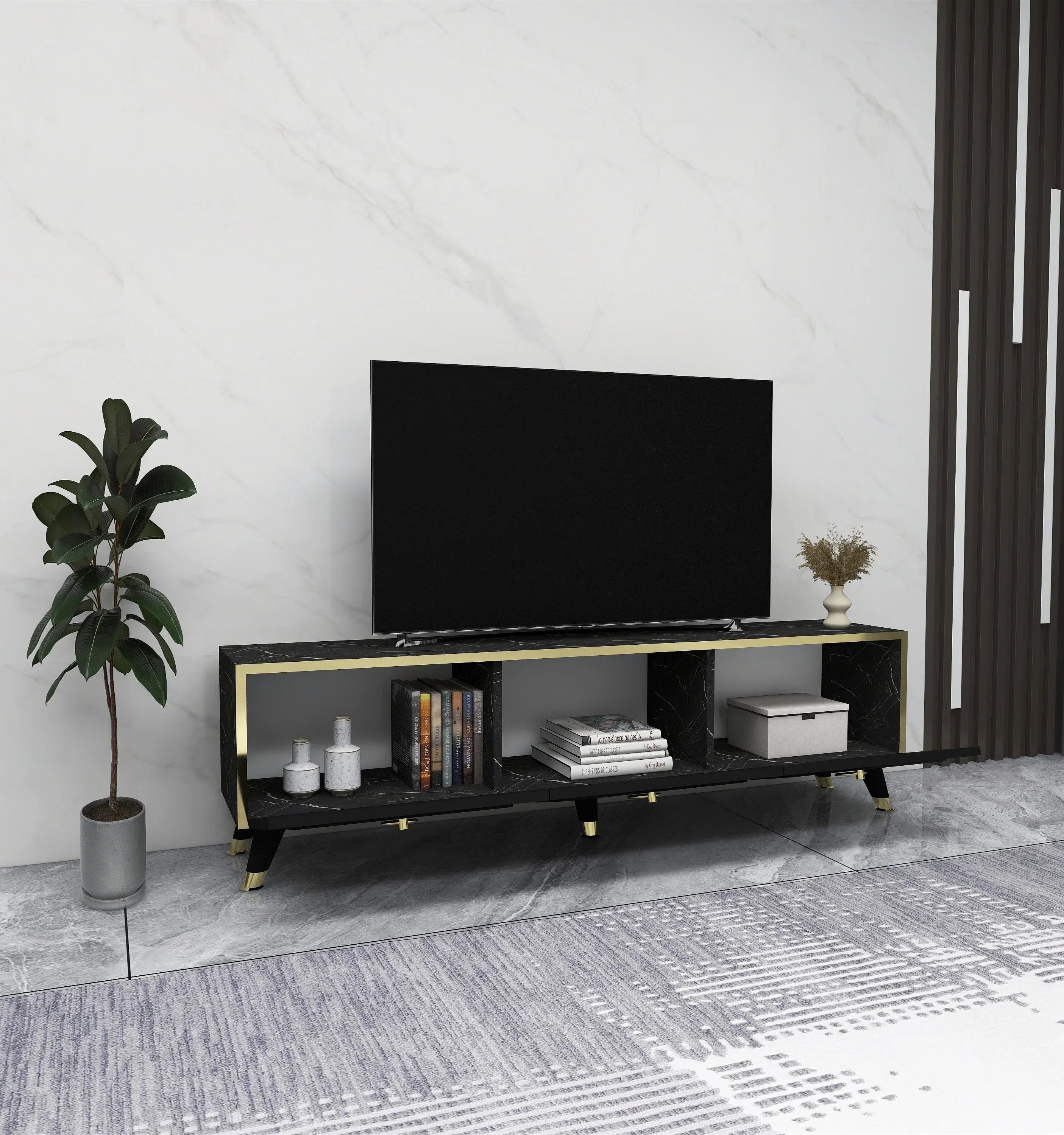 TV Stand and Media Console with Cabinets Romens 150 cm Wide - Bobobiy