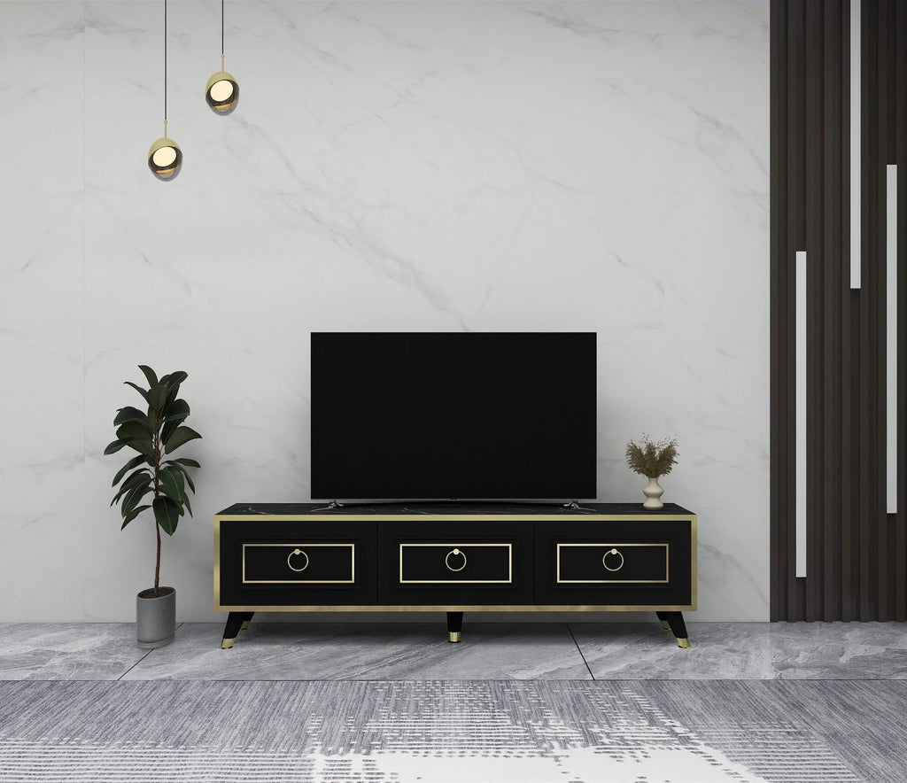 TV Stand and Media Console with Cabinets Romens 150 cm Wide - Bobobiy
