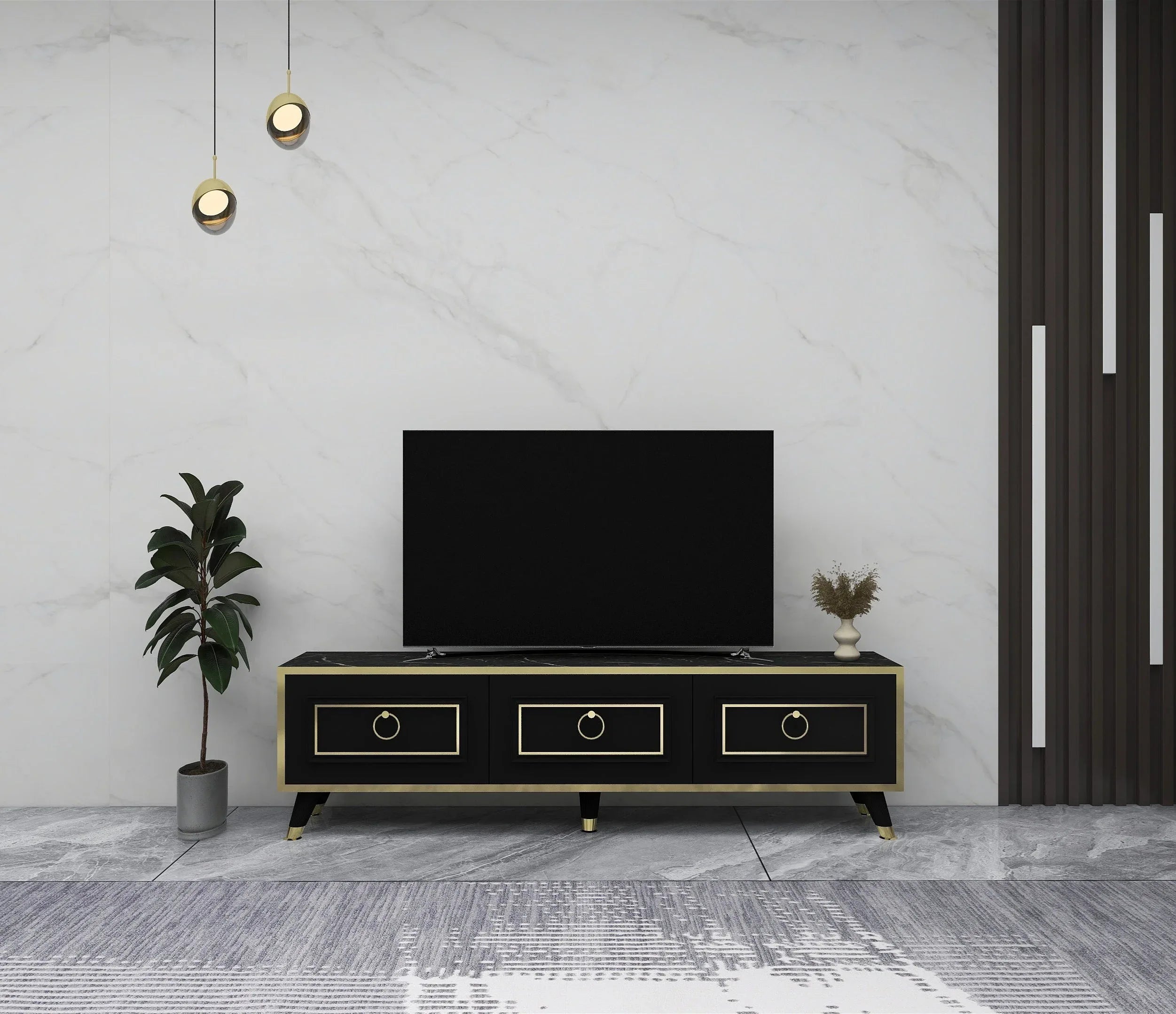TV Stand and Media Console with Cabinets Romens 150 cm Wide - Bobobiy