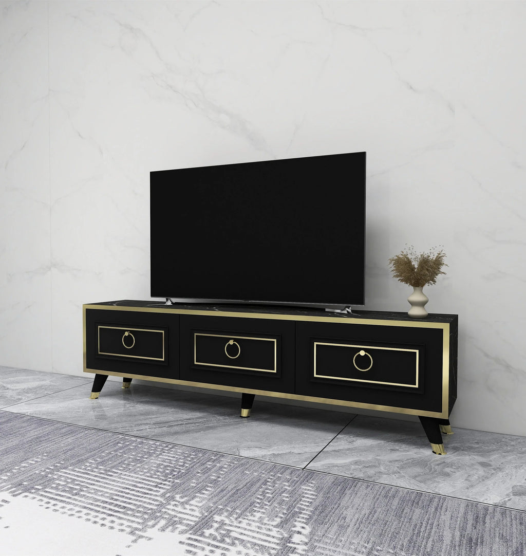 TV Stand and Media Console with Cabinets Romens 150 cm Wide - Bobobiy