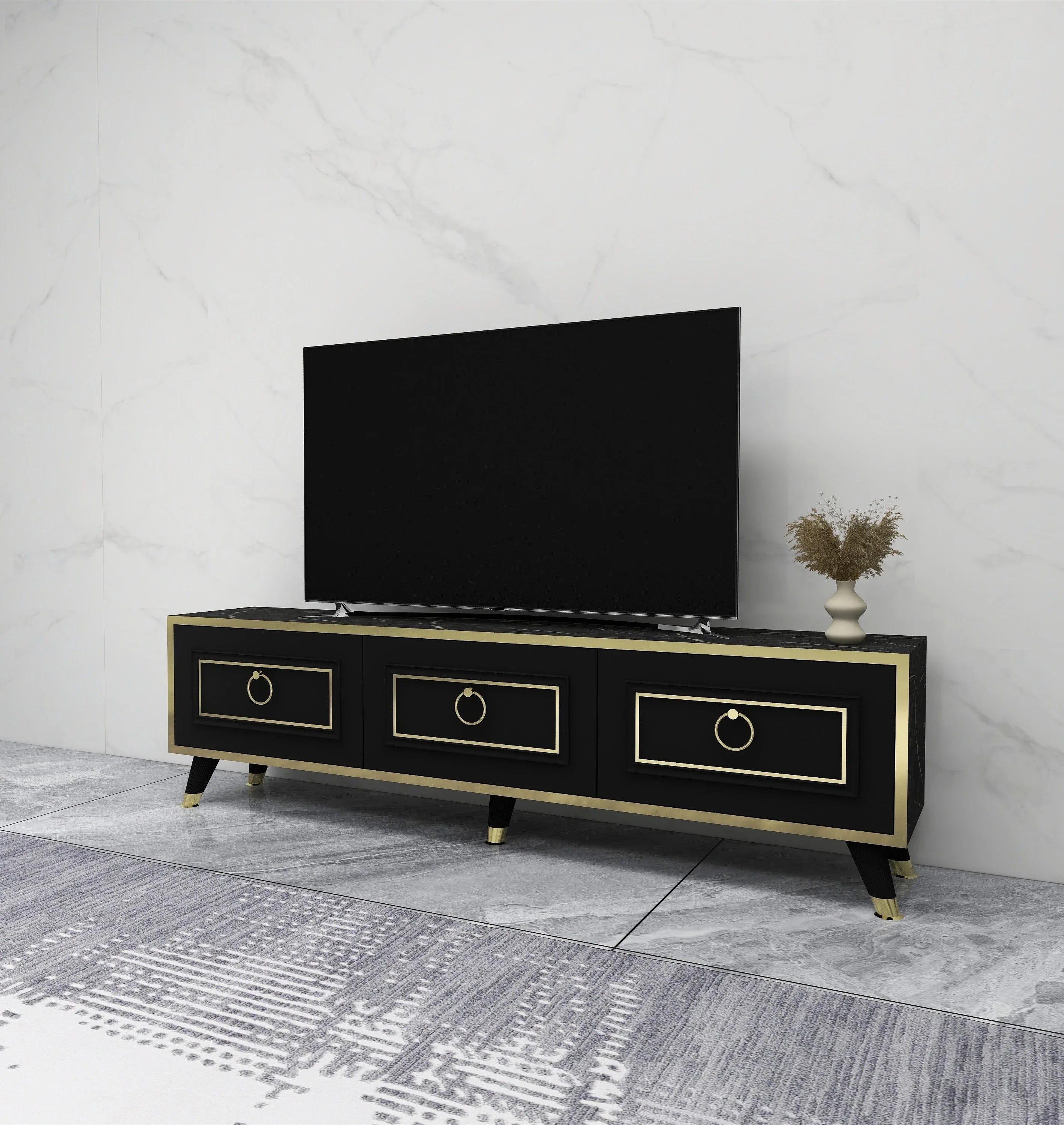 TV Stand and Media Console with Cabinets Romens 150 cm Wide - Bobobiy