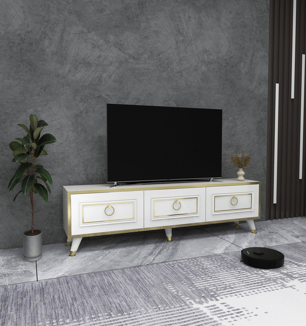 TV Stand and Media Console with Cabinets Romens 150 cm Wide - Bobobiy