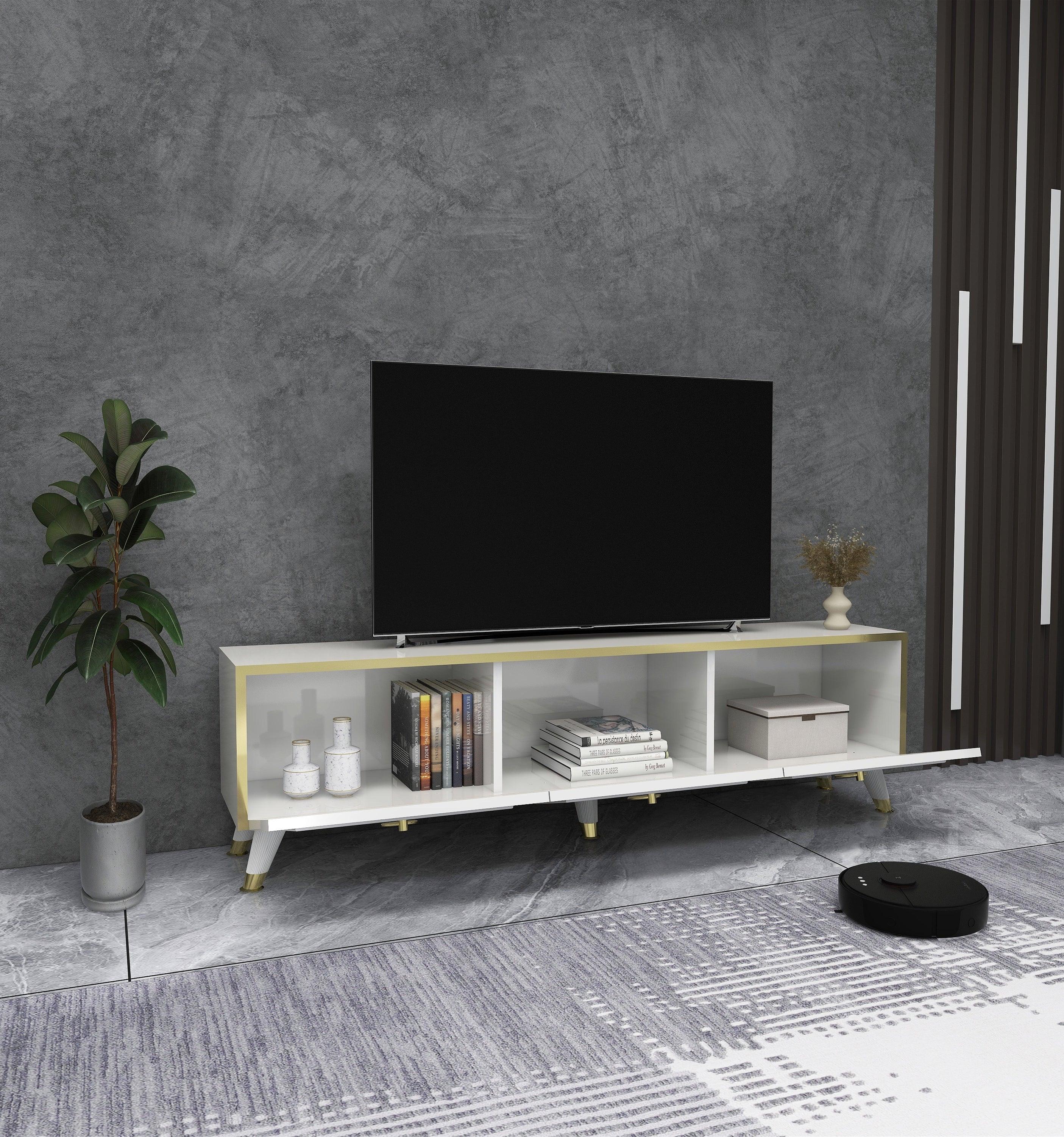 TV Stand and Media Console with Cabinets Romens 150 cm Wide - Bobobiy