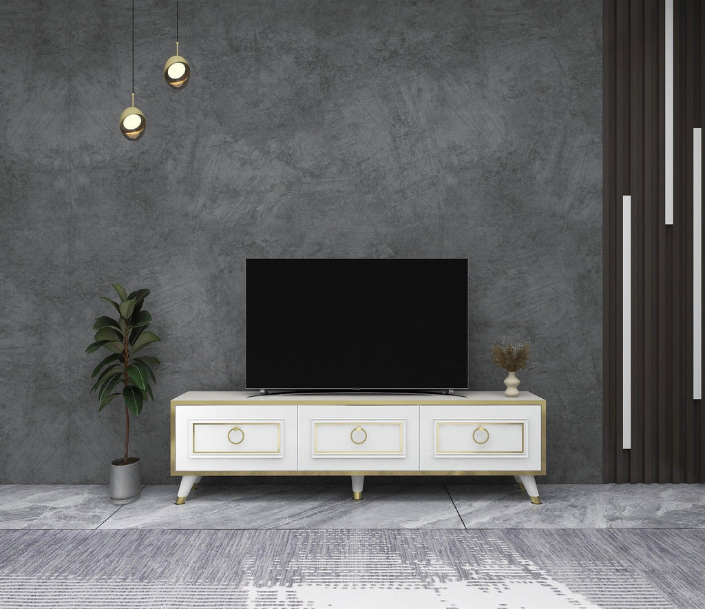 TV Stand and Media Console with Cabinets Romens 150 cm Wide - Bobobiy