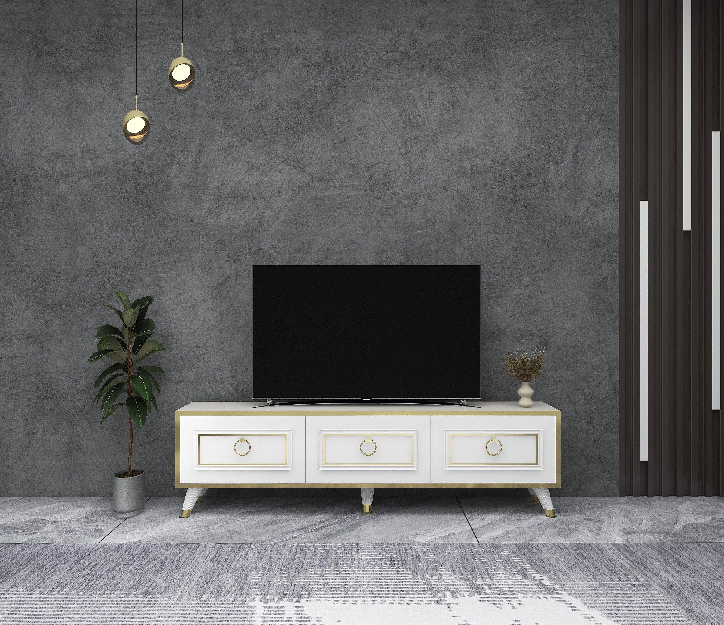 TV Stand and Media Console with Cabinets Romens 150 cm Wide - Bobobiy