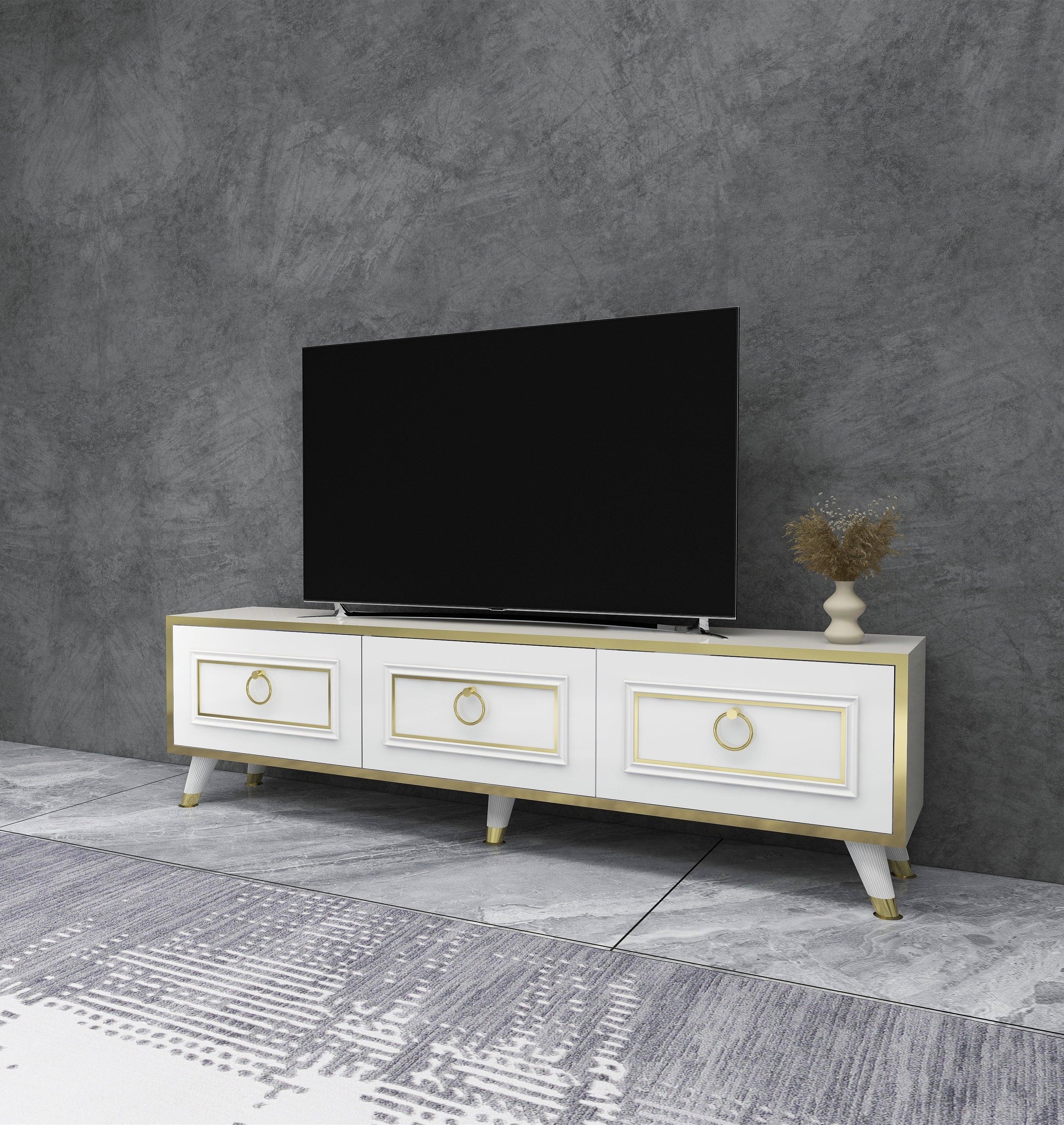 TV Stand and Media Console with Cabinets Romens 150 cm Wide - Bobobiy