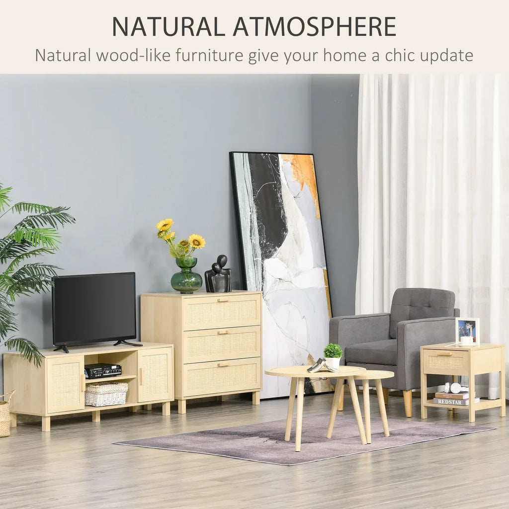 Nightstand with Rattan Drawer and Storage Shelf, Bedside End Table for Bedroom, Living Room - Bobobiy