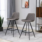 Set of 2 dark grey upholstered bar stools with diamond-quilted backrests and steel frames