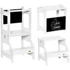 White 2-in-1 kids step stool with safety rail and built-in black chalkboard