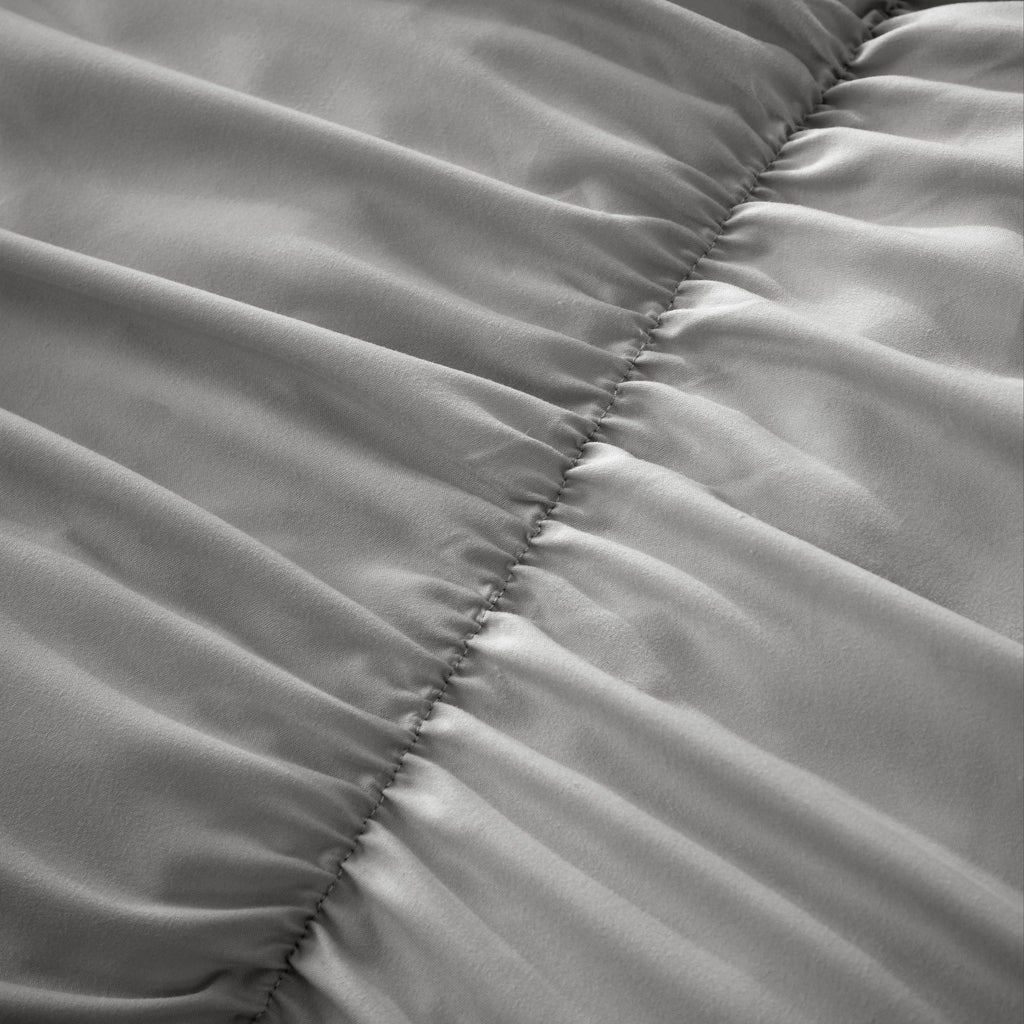 Ruched Grey Microfibre Duvet Cover Set with Pillowcases Ruffle Bedding Super Soft Easy Care Quilt Bed Linen