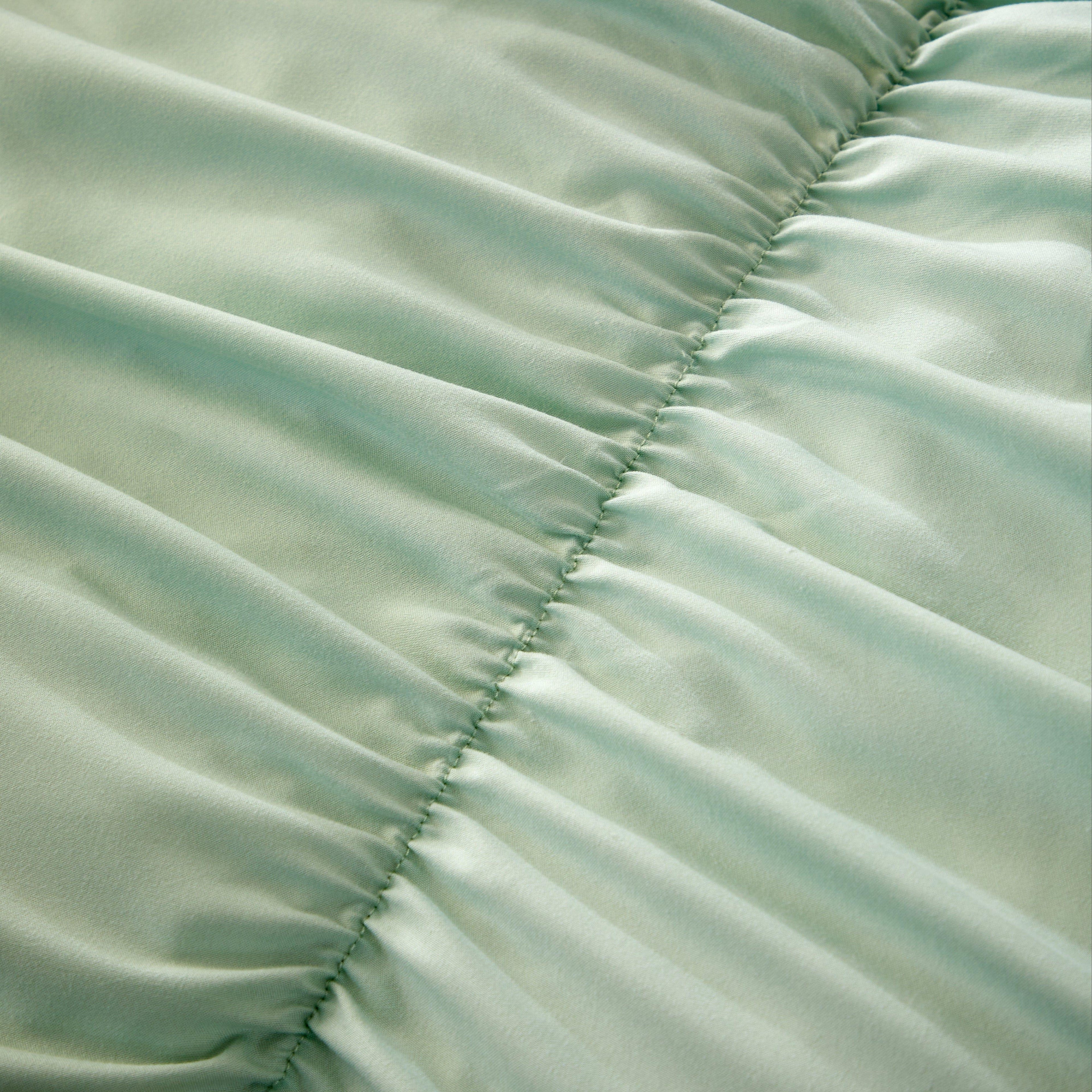 Ruched Sage Green Microfibre Duvet Cover Set with Pillowcases Ruffle Bedding Super Soft Easy Care Quilt Bed Linen
