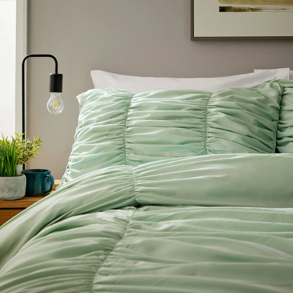 ruched-sage-green-cotton-rich-duvet-cover-set-with-pillowcases-ruffle-bedding-super-soft-easy-care-quilt-bed-linen-by-olivia-rocco-duvet-cover-1175689758 - Bobobiy