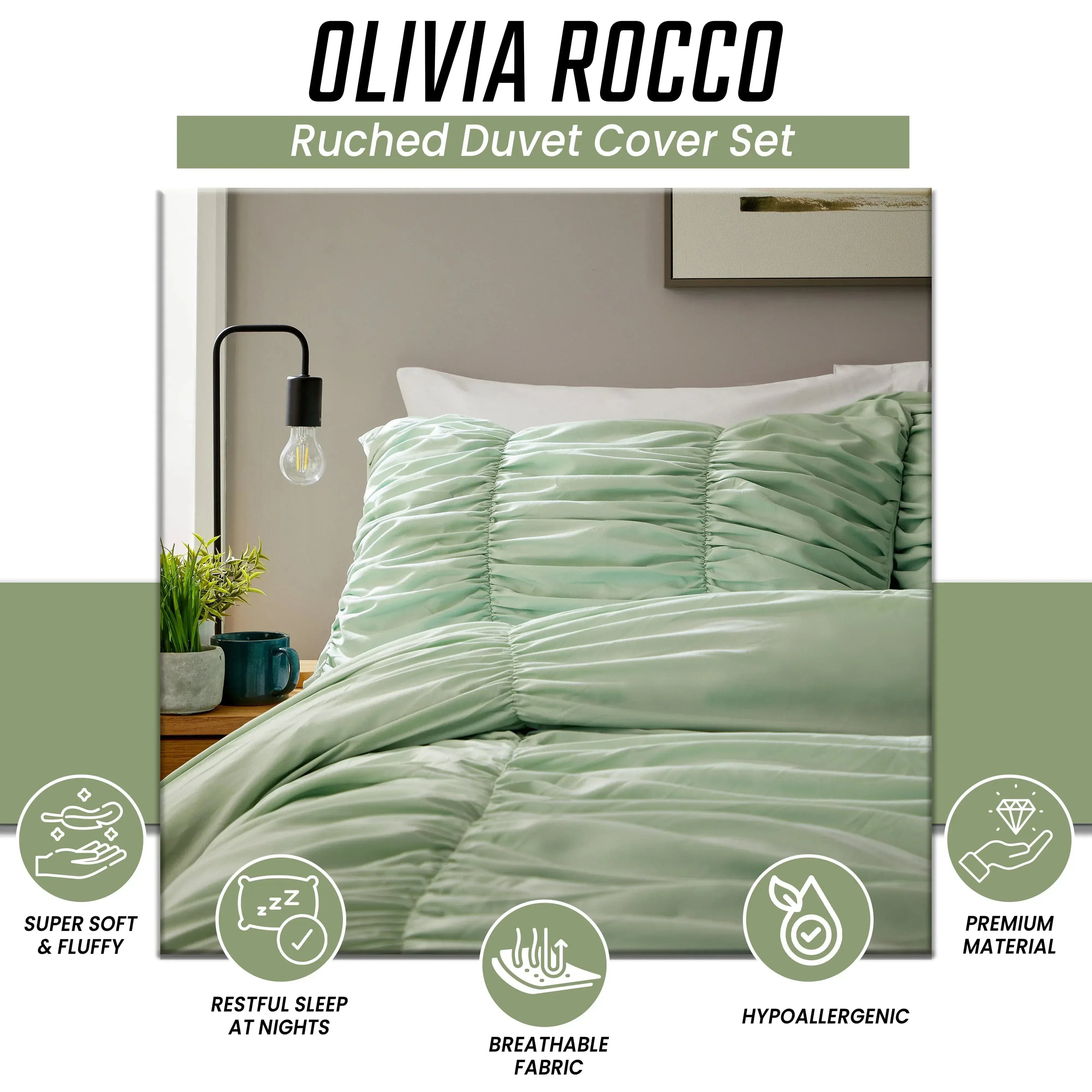 ruched-sage-green-cotton-rich-duvet-cover-set-with-pillowcases-ruffle-bedding-super-soft-easy-care-quilt-bed-linen-by-olivia-rocco-duvet-cover-1175689759 - Bobobiy