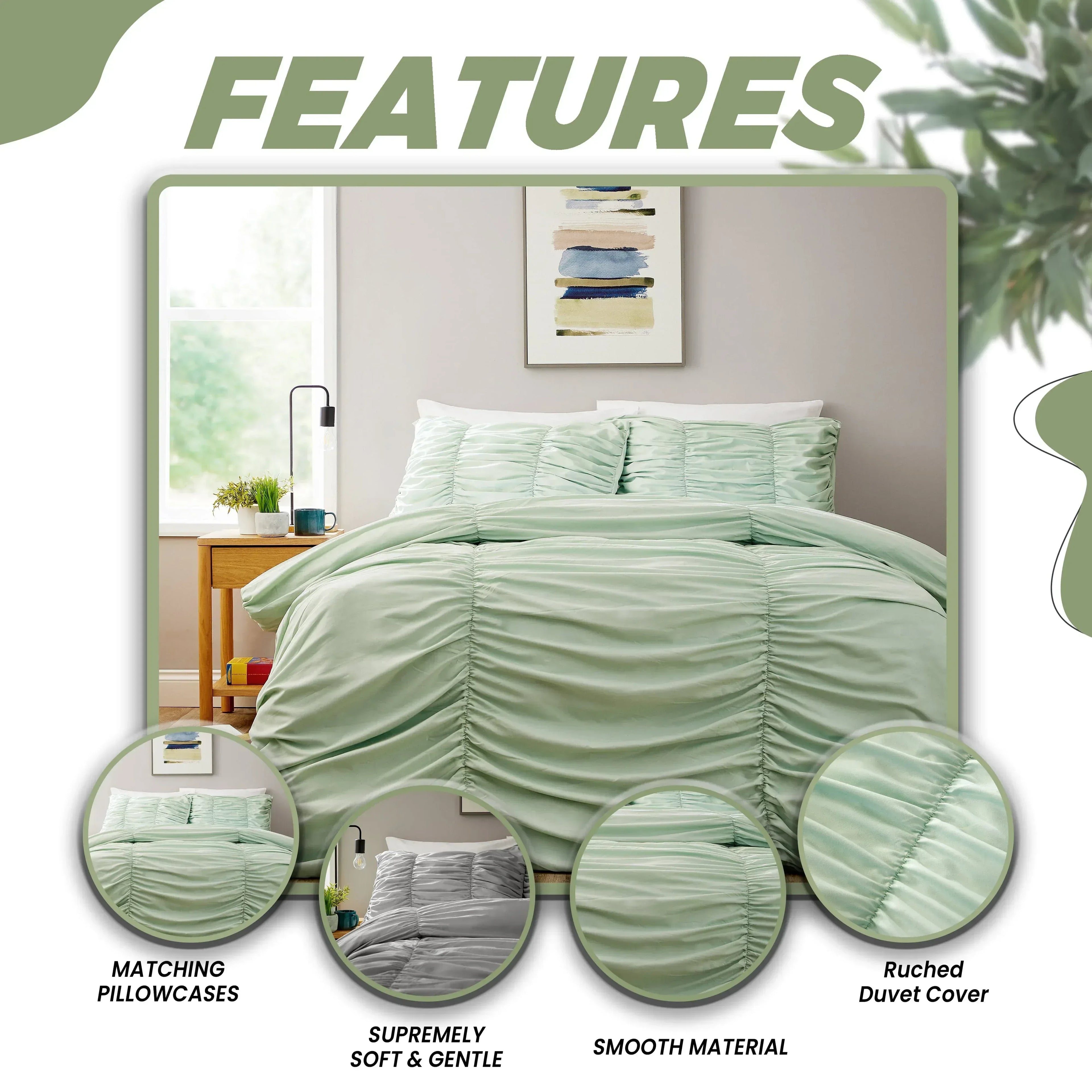 ruched-sage-green-cotton-rich-duvet-cover-set-with-pillowcases-ruffle-bedding-super-soft-easy-care-quilt-bed-linen-by-olivia-rocco-duvet-cover-1175689760 - Bobobiy