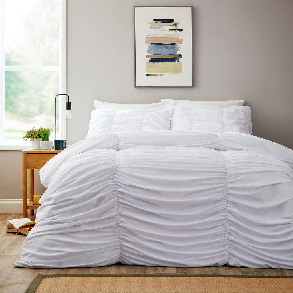 ruched-white-cotton-rich-duvet-cover-set-with-pillowcases-ruffle-bedding-super-soft-easy-care-quilt-bed-linen-by-olivia-rocco-single-duvet-cover-1175675916 - Bobobiy