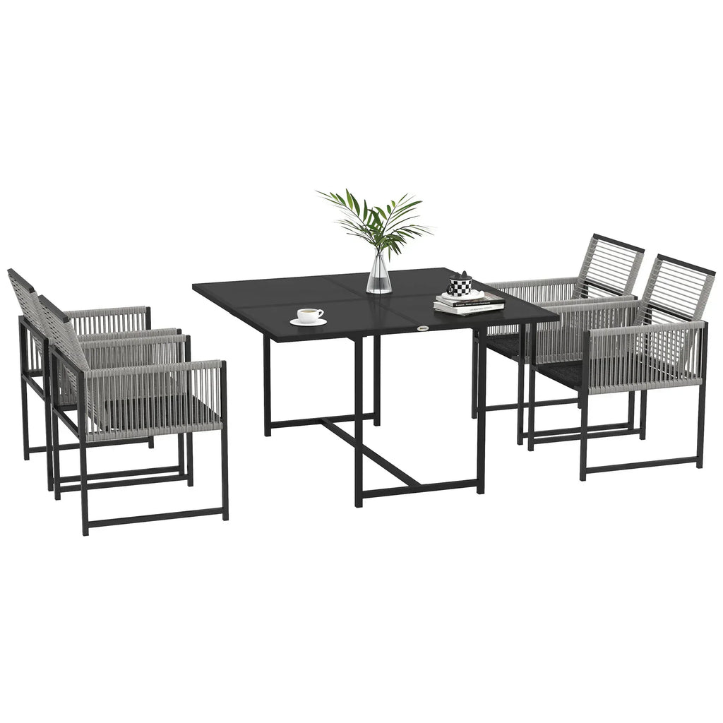 Five-Piece Metal Dining Set, with Folding Back Chairs, Light Grey - Bobobiy