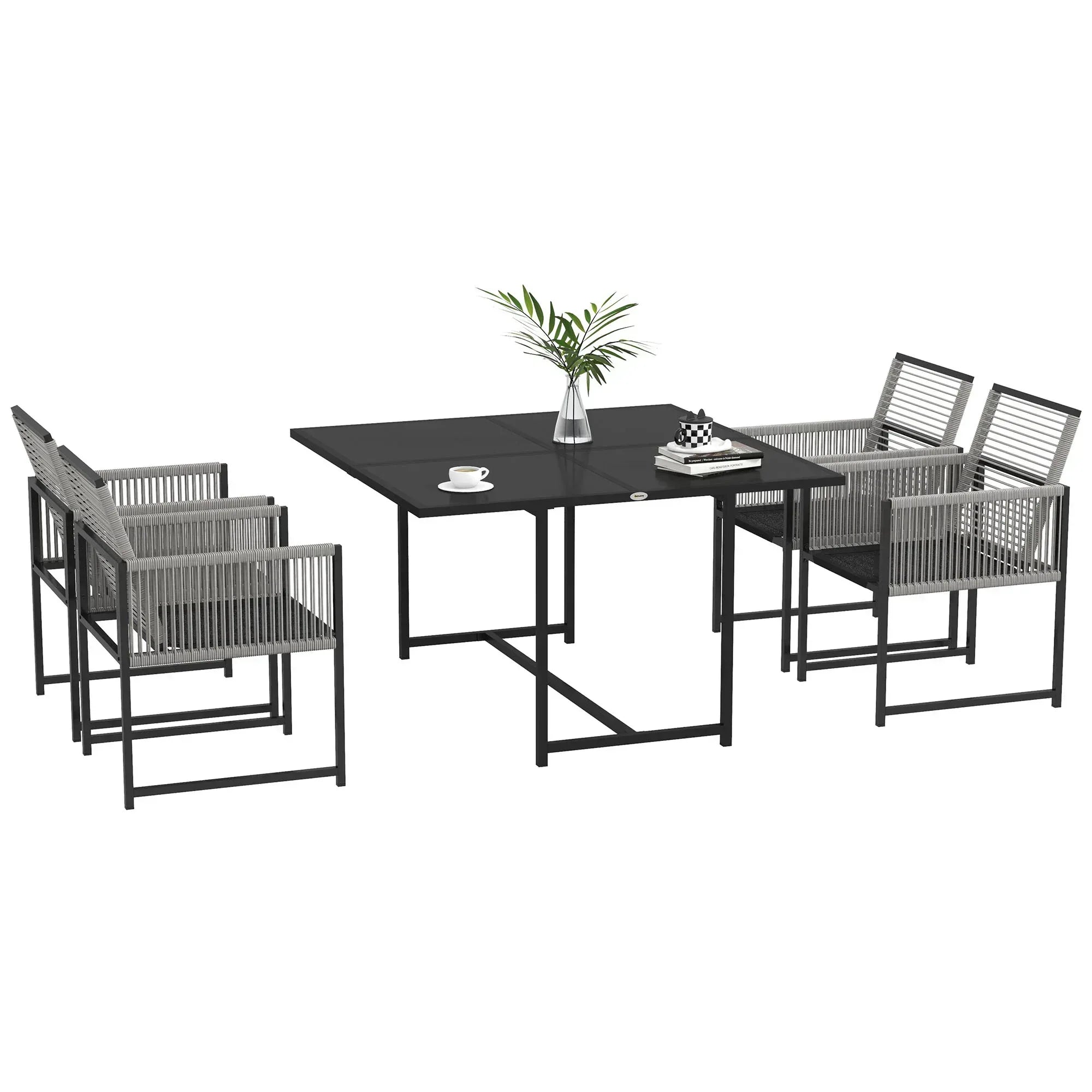 Five-Piece Metal Dining Set, with Folding Back Chairs, Light Grey - Bobobiy