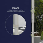 Blue gazebo side panel corner with adjustable strap and metal frame