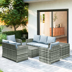 Outsunny 6-Piece Rattan Garden Set, 7-Seater Wicker Outdoor Furniture Set with Storage Tea Table & Side Table