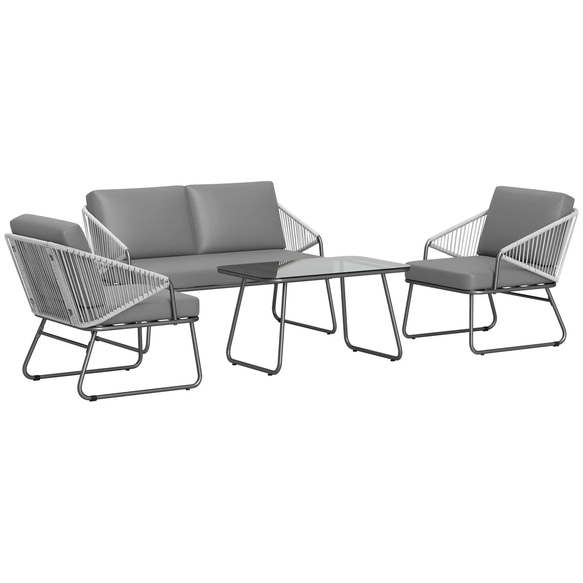 Four-Piece Rattan Strong Panel Outdoor Sofa Set - Grey - Bobobiy
