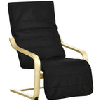 Black upholstered armchair with bentwood frame and cushioned footrest, angled view